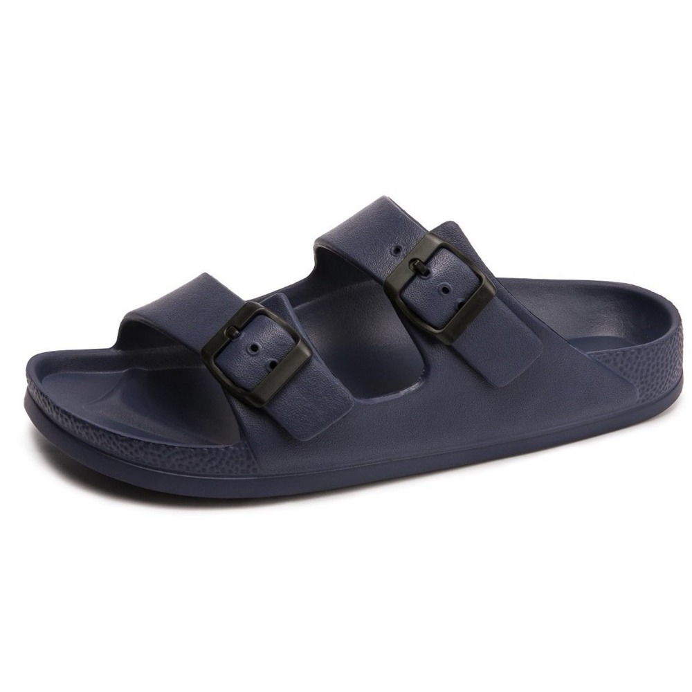 FUNKYMONKEY Women's Comfort Slides, Adjustable Double Buckle(7 M US-Women, Navy)